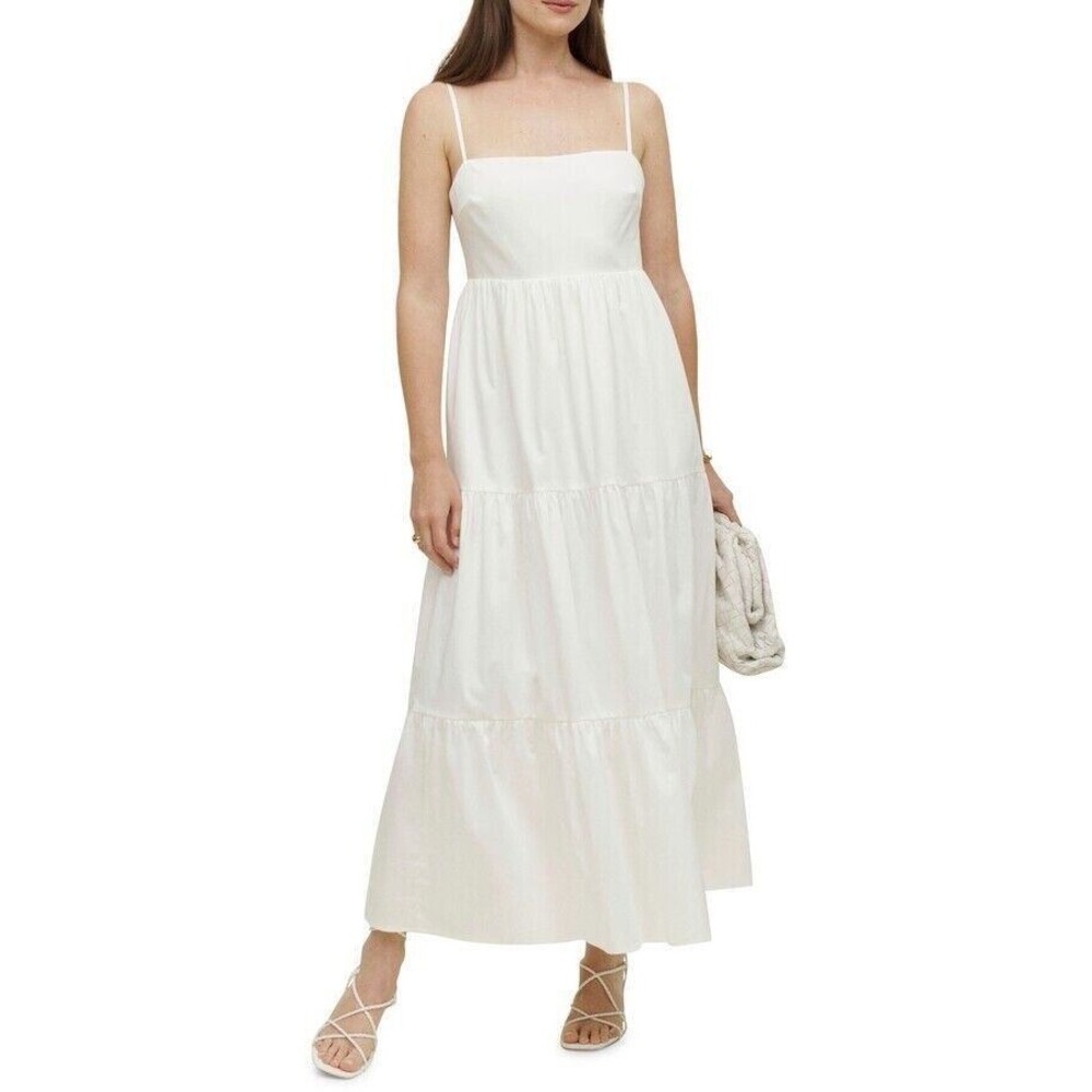 Reformation Parvati Dress Womens Large White Tiered Organic Cotton Maxi Summer
